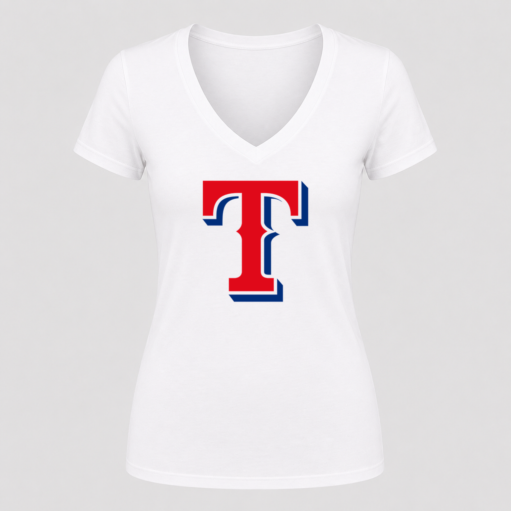 Women's Texas Rangers V Neck T-Shirt in white