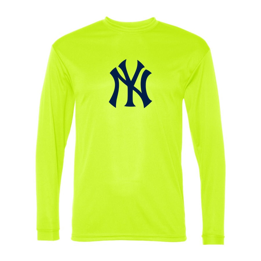 Men's New York Yankees Polyester Long Sleeve T-Shirt - Safety Yellow