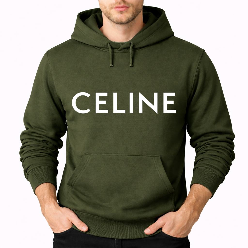 Men's Celine White Pullover Hoodie - Army Green