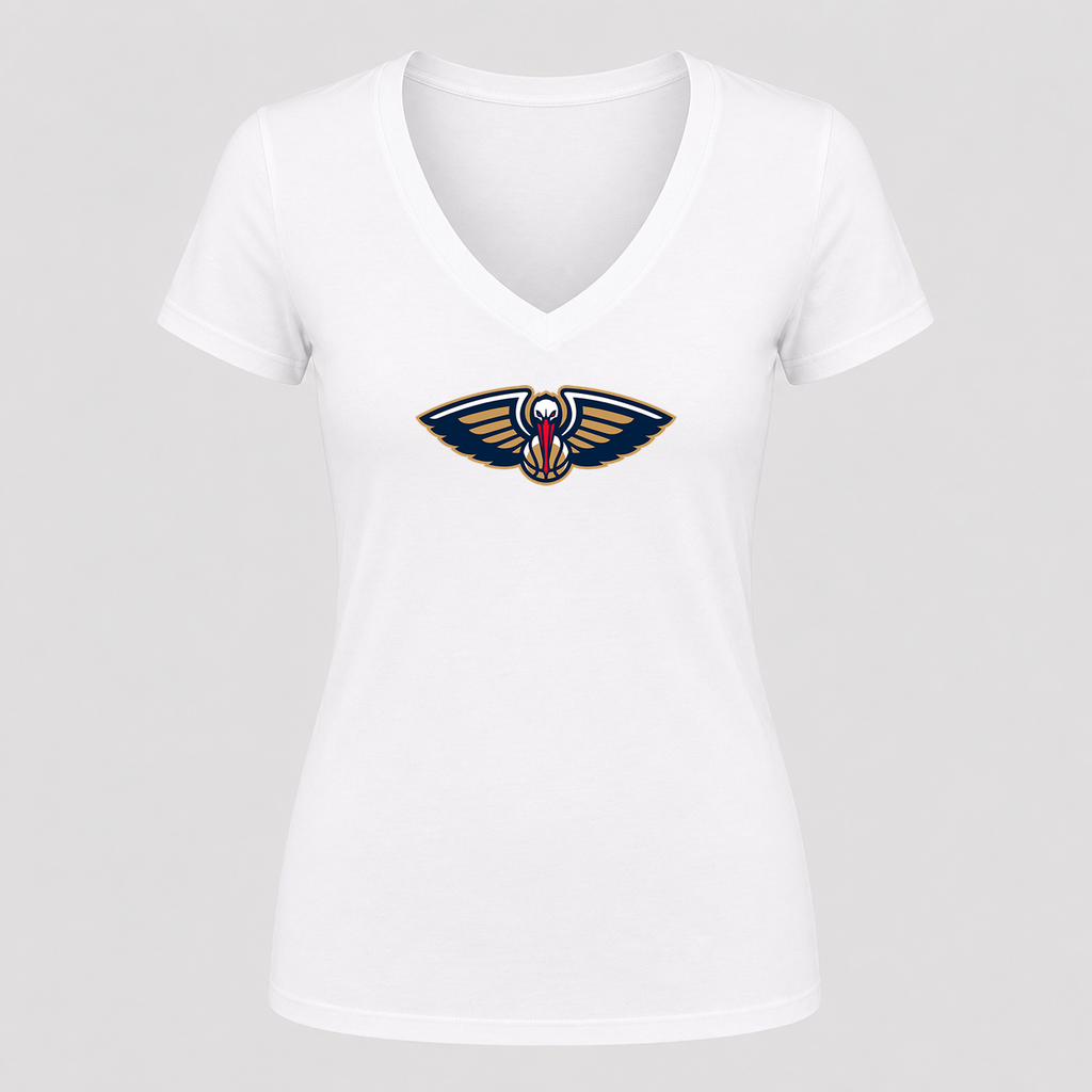 Women's New Orleans Pelicans V Neck T-Shirt in white