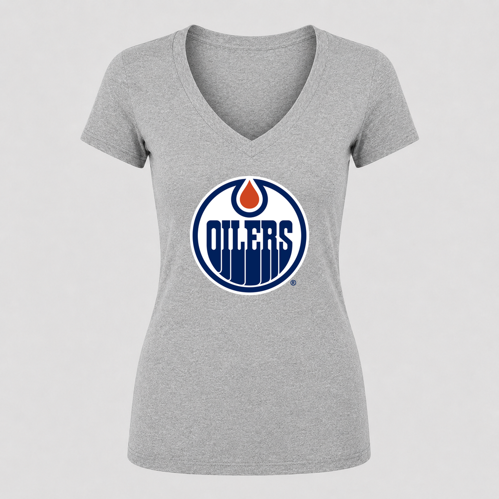 Women's Edmonton Oilers V Neck T-Shirt in gray