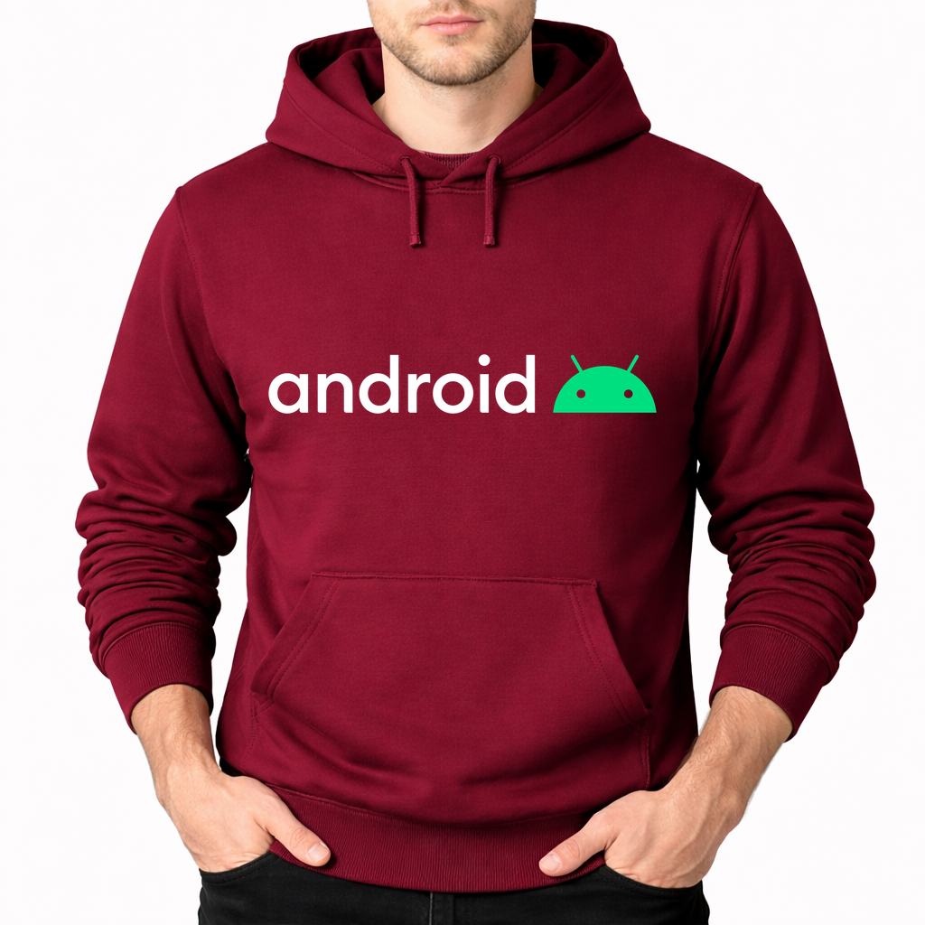 Men's Android White Pullover Hoodie - Burgundy
