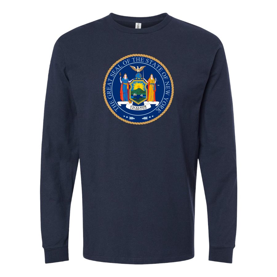 Men's New-York-Logo-1536x864 Long sleeves Cotton Blend T-Shirt - Navy