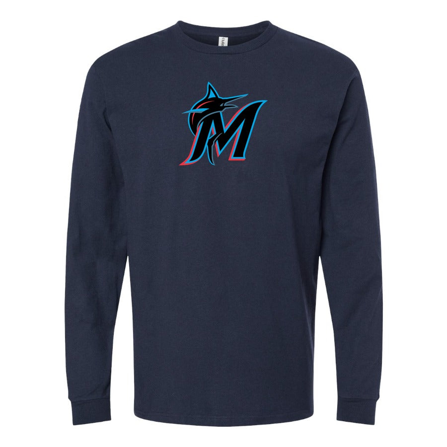 Men's Miami Marlins Long sleeves Cotton Blend T-Shirt - Navy
