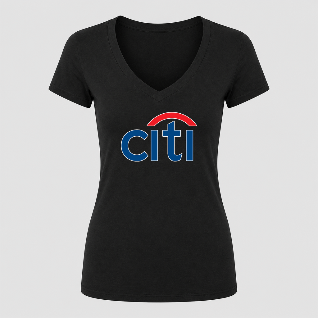 Women's Citi Bank V Neck T-Shirt in black