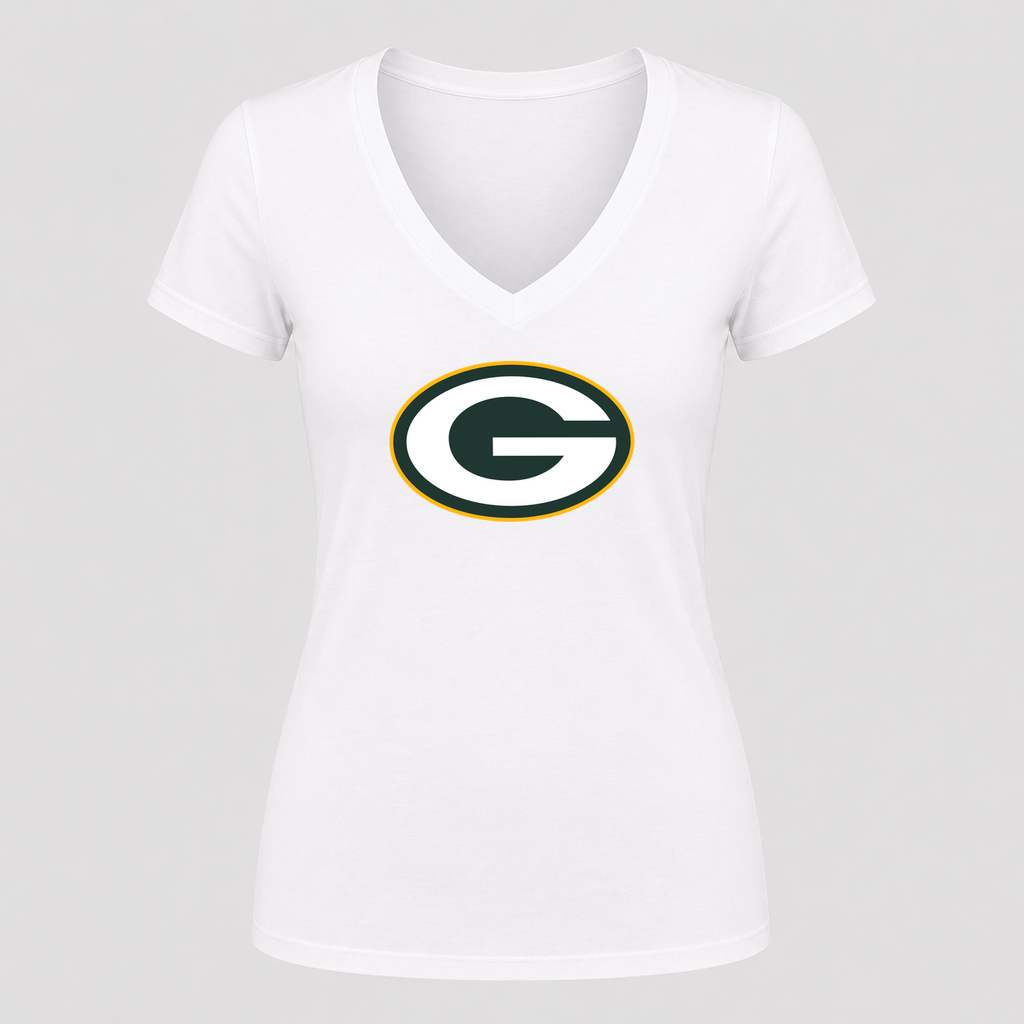 Women's Green Bay Packers V Neck T-Shirt in white