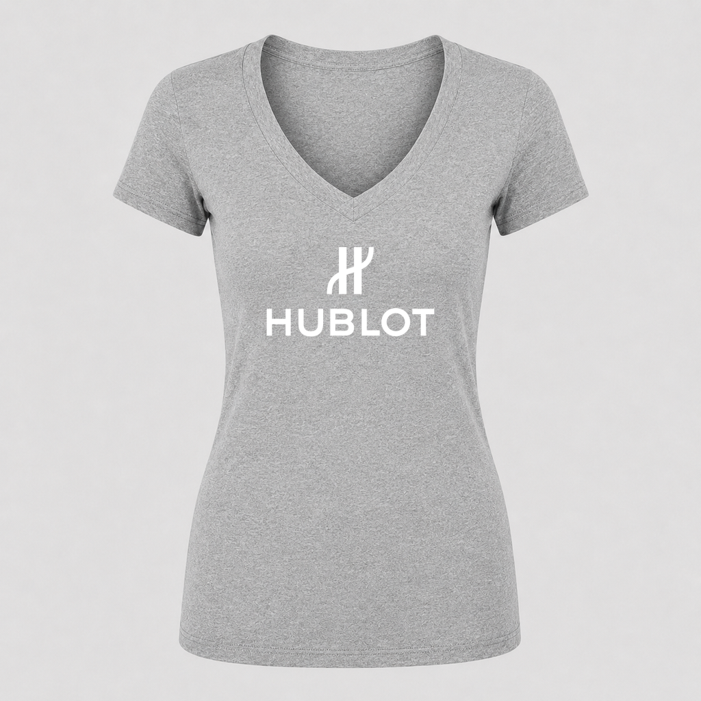Women's Hublot White Design V Neck T-Shirt in gray