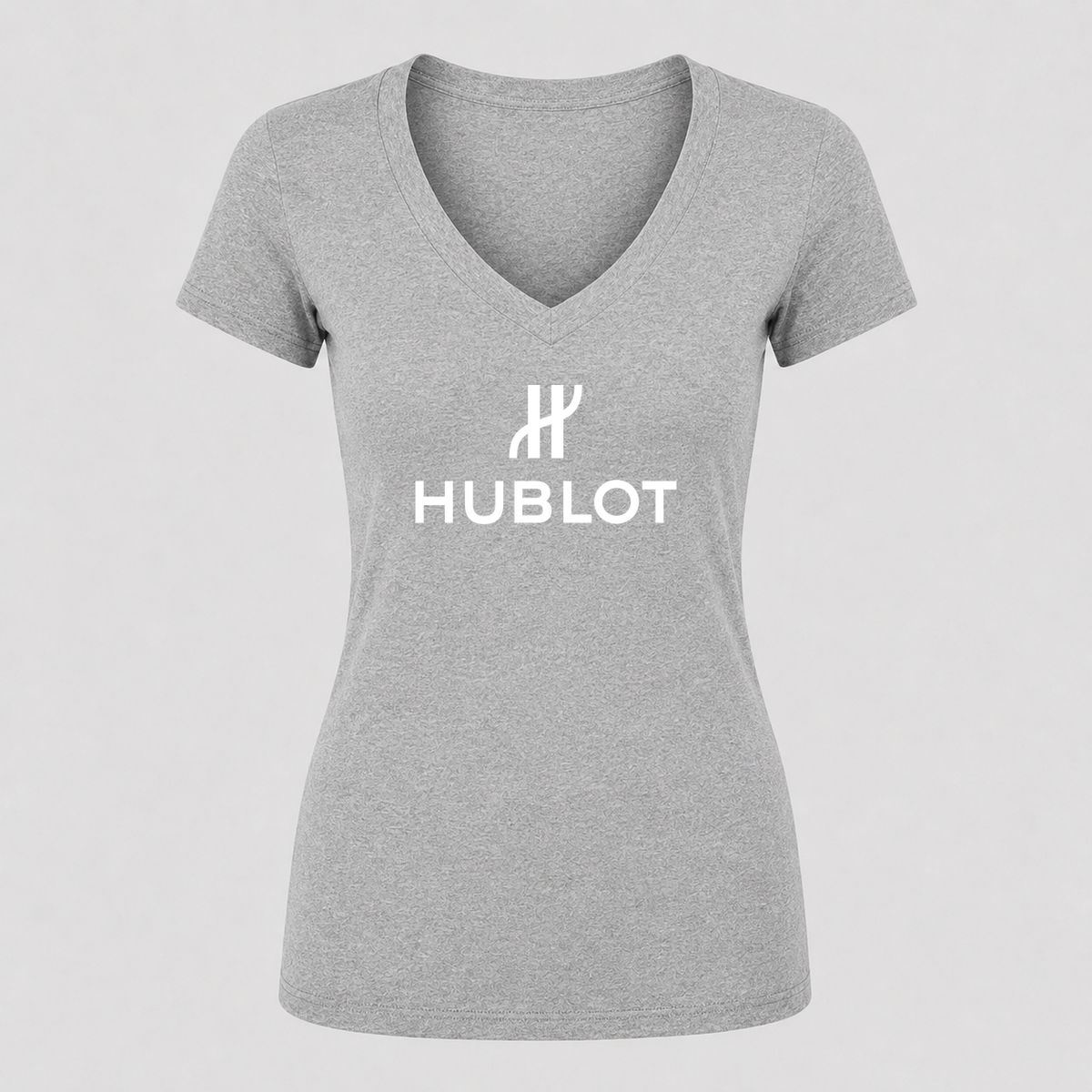 Women's Hublot White Design V Neck T-Shirt in gray