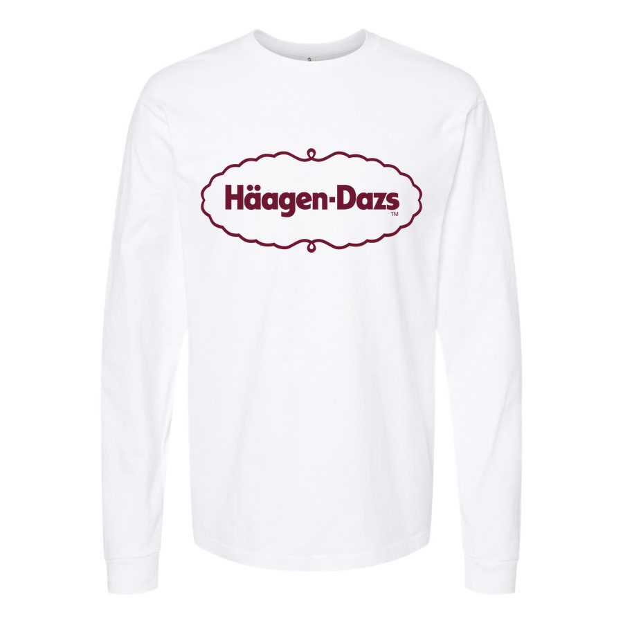 Men's Haagen-Datz-Logo-food-1536x864 Long sleeves Cotton Blend T-Shirt - White