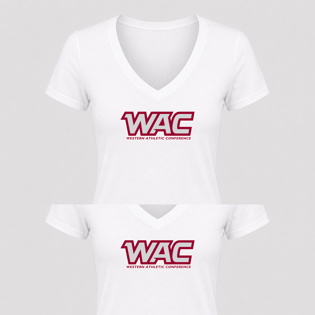 Women's Western Athletic Conference Alternate Design V Neck T-Shirt in white