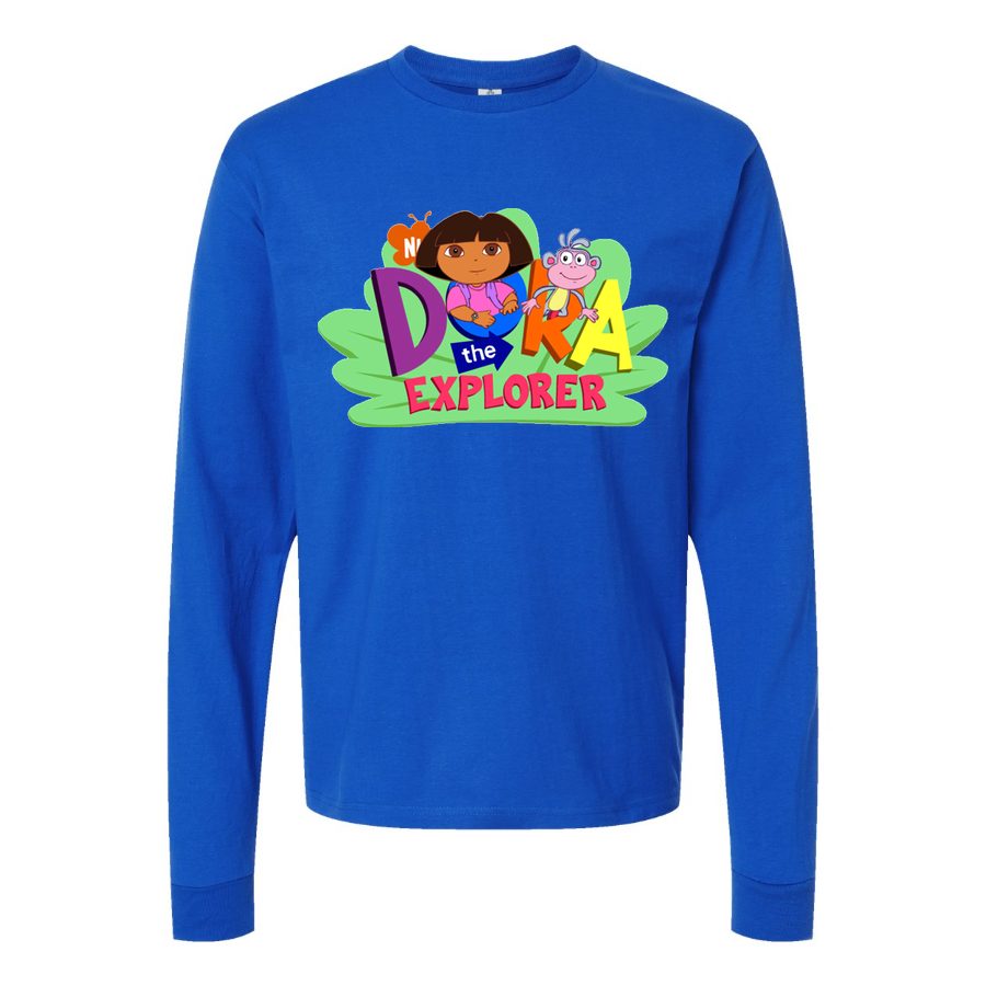 Men's Dora-the-Explorer-Logo-PNG 001 Long sleeves Cotton Blend T-Shirt - Blue
