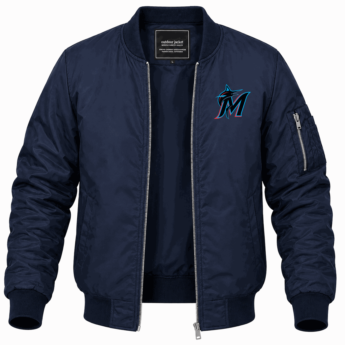 Men's Miami Marlins Lightweight Bomber Jacket - Navy