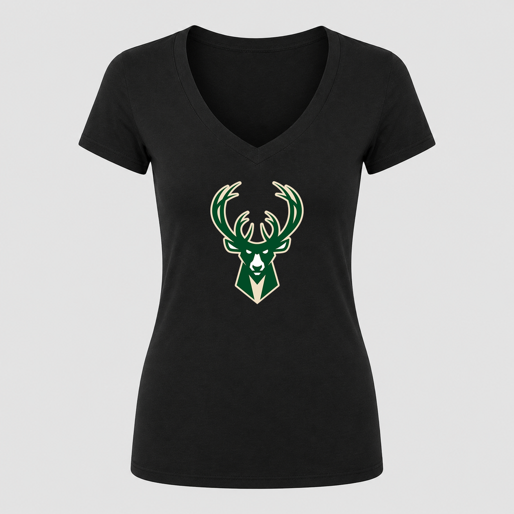 Women's Milwaukee Bucks V Neck T-Shirt in black