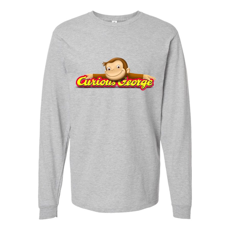 Men's Curious George logo PNG3 Long sleeves Cotton Blend T-Shirt - Gray