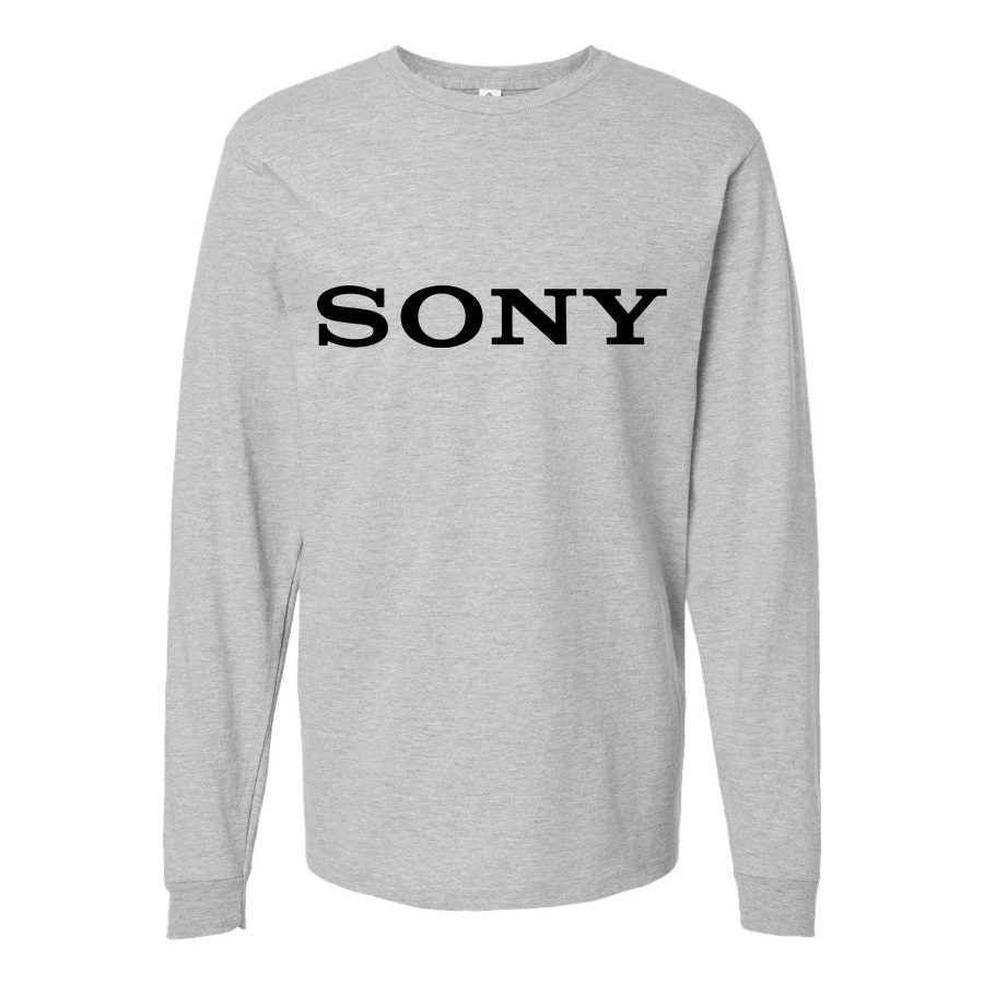 Men's Sony Black Logo Long sleeves Cotton Blend T-Shirt - Gray