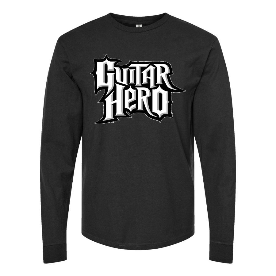 Men's Guitar hero logo Long sleeves Cotton Blend T-Shirt - Black