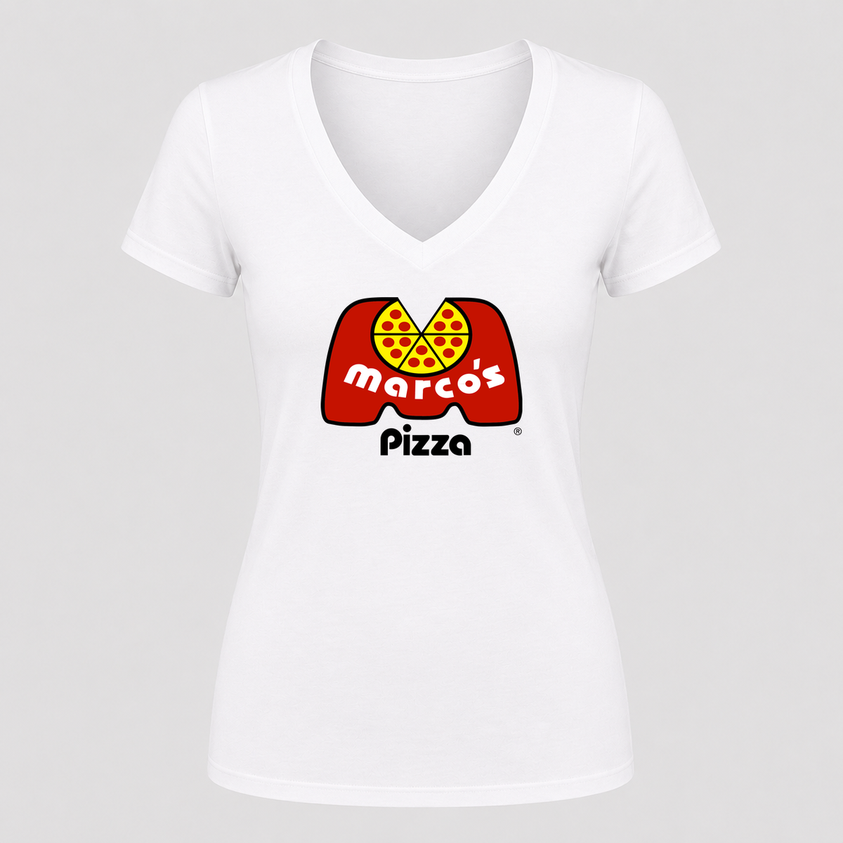 Women's Marco’s Pizza V Neck T-Shirt in white