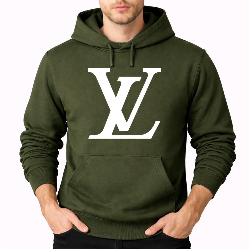 Men's Louis Vuitton White Pullover Hoodie - Army Green