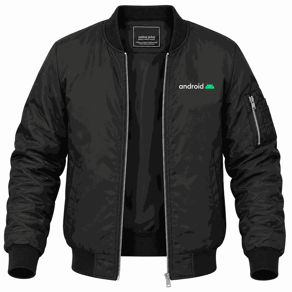 Men's Android White Lightweight Bomber Jacket - Black