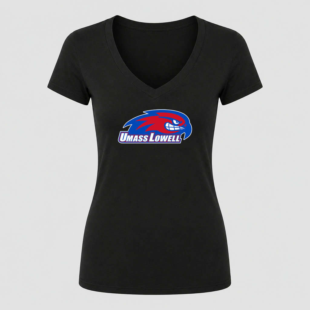 Women's UMass Lowell River Hawks V Neck T-Shirt in black
