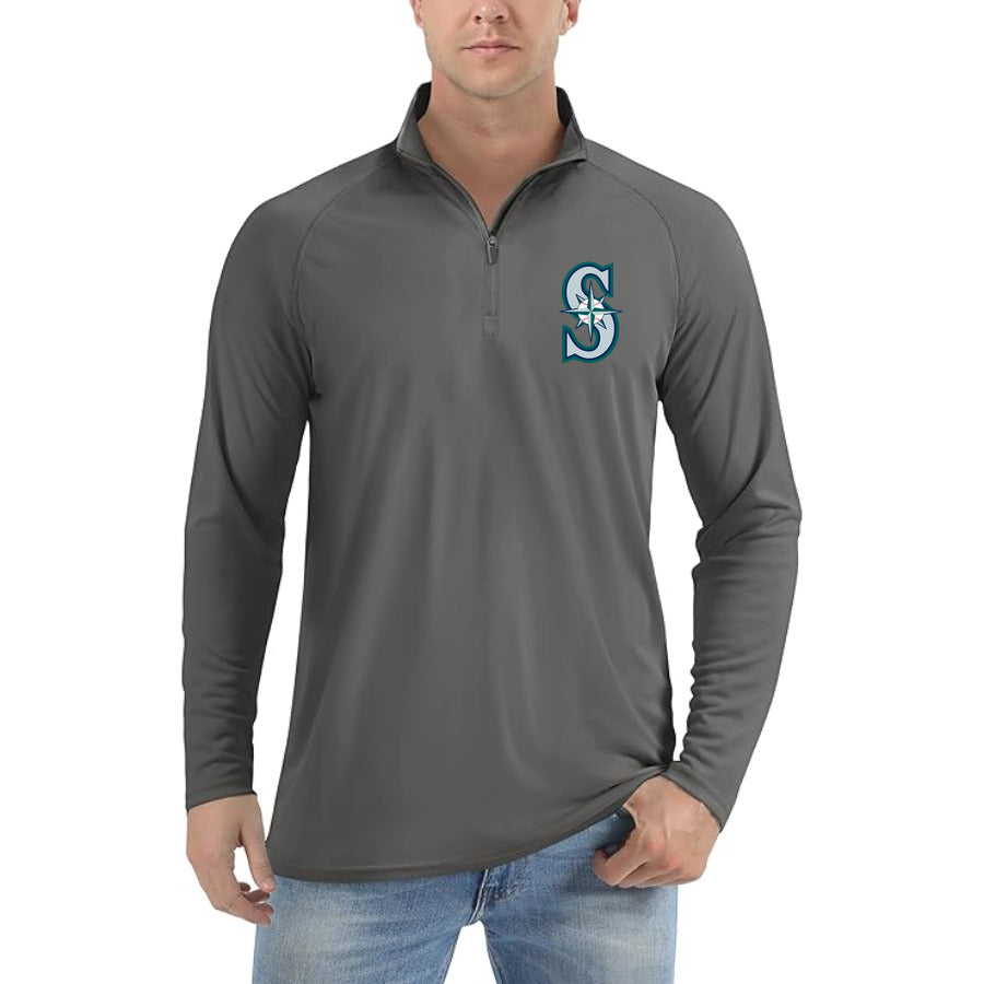 Seattle Mariners quarter-zip athletic shirt in Dark Gray