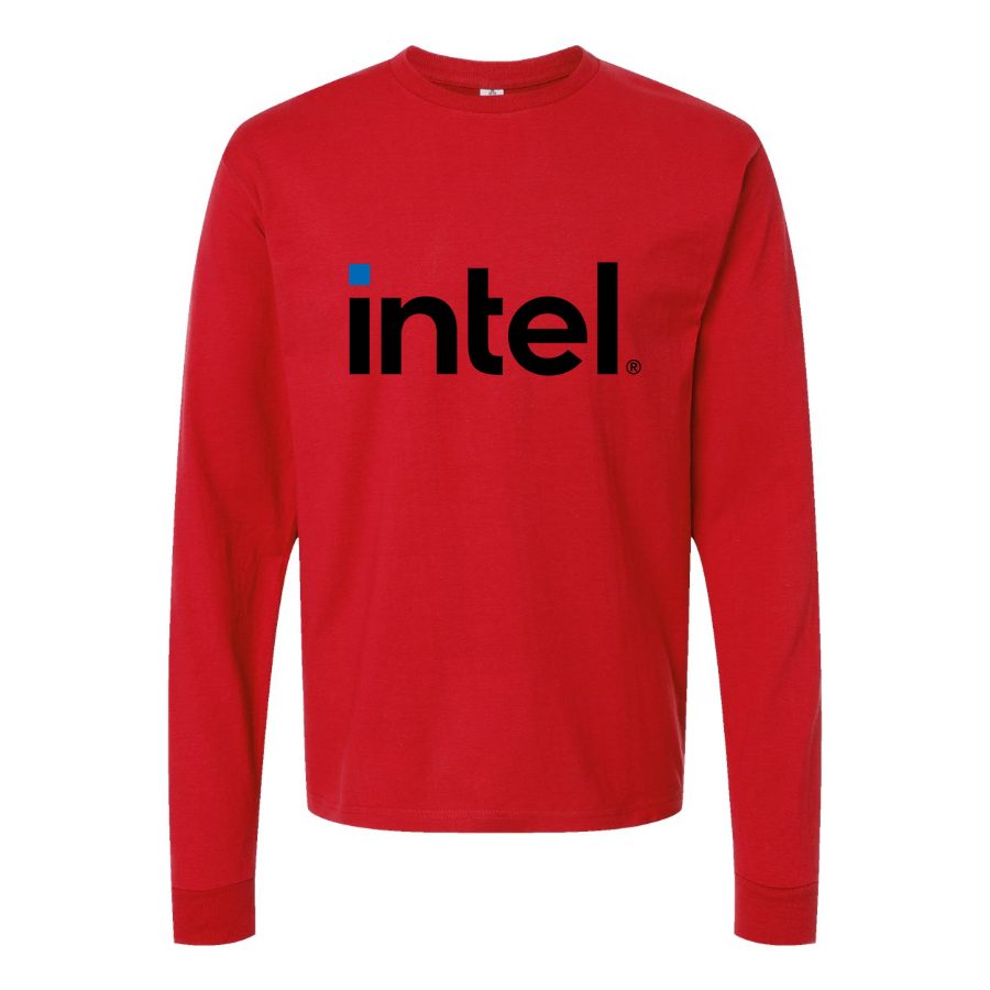 Men's Intel-logo-500x281-min Long sleeves Cotton Blend T-Shirt - Red