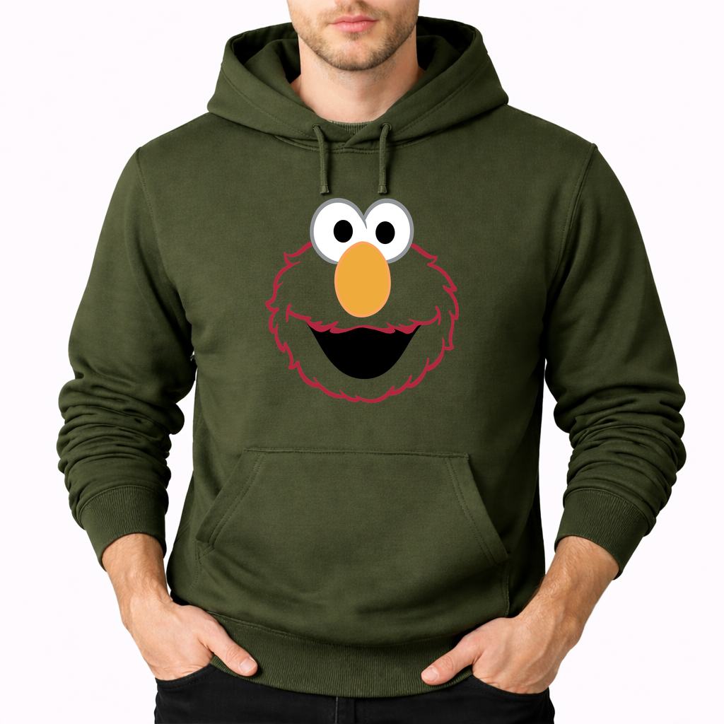 Men's Elmo Face Pullover Hoodie - Army Green