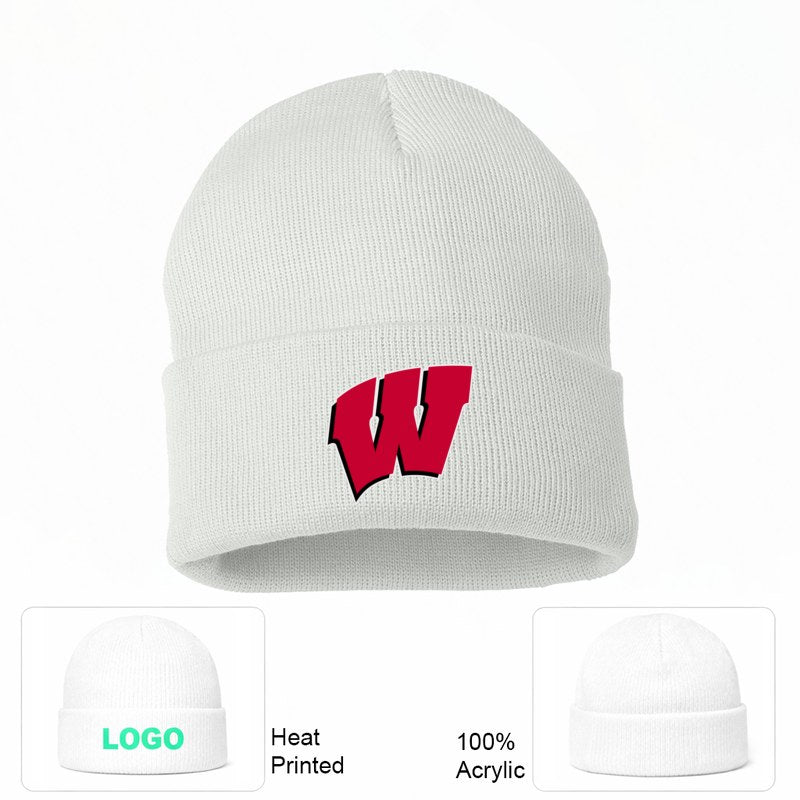 Wisconsin Badgers White Beanie Hat