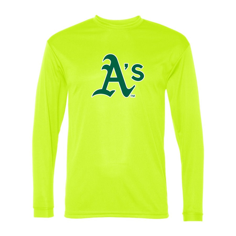 Men's Oakland Athletics Polyester Long Sleeve T-Shirt - Safety Yellow
