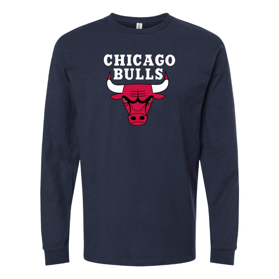Men's Chicago bulls white Long sleeves Cotton Blend T-Shirt - Navy