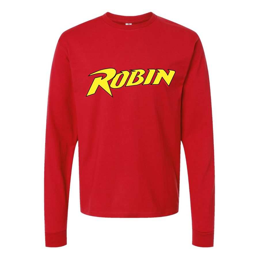 Men's robin-logo-png-transparent Long sleeves Cotton Blend T-Shirt - Red