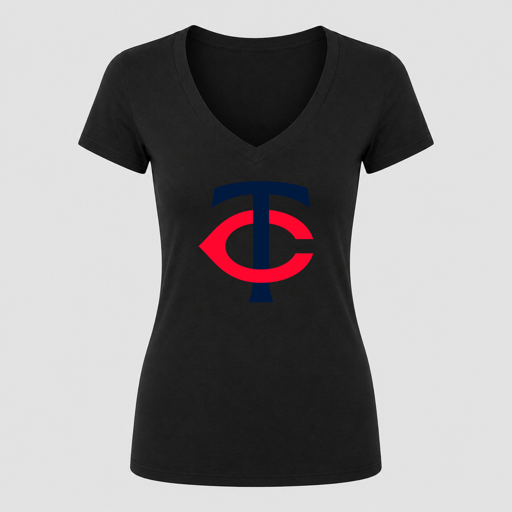 Women's Minnesota Twins V Neck T-Shirt in black