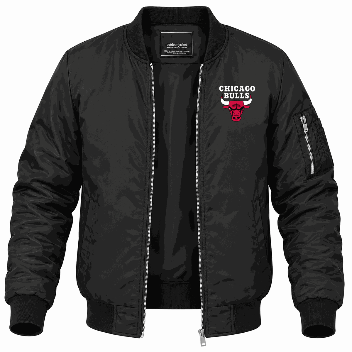 Men's Chicago Bulls White Lightweight Bomber Jacket - Black