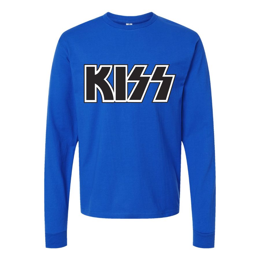 Men's Kiss-Logo Long sleeves Cotton Blend T-Shirt - Blue