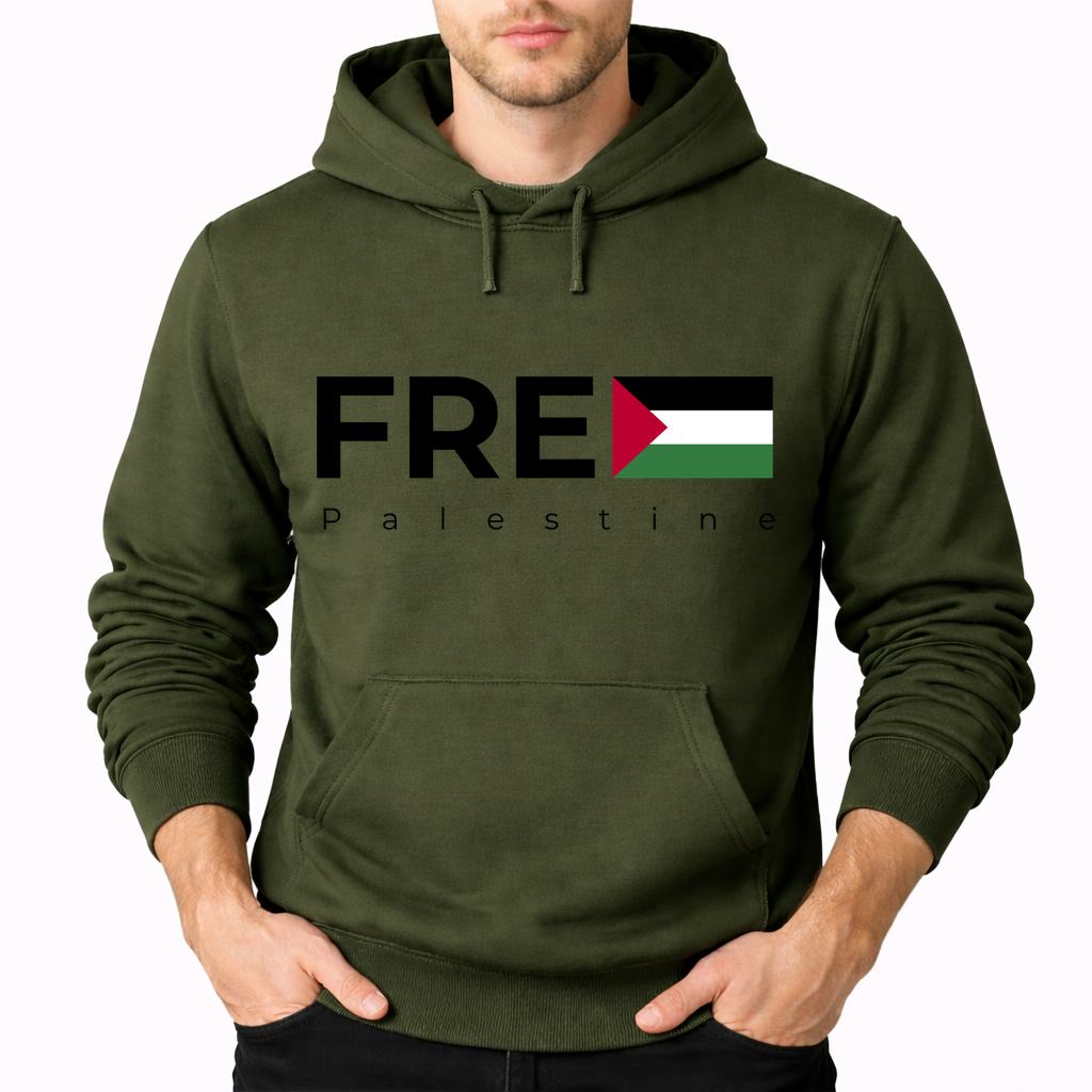 Men's Palestine Black Pullover Hoodie - Army Green