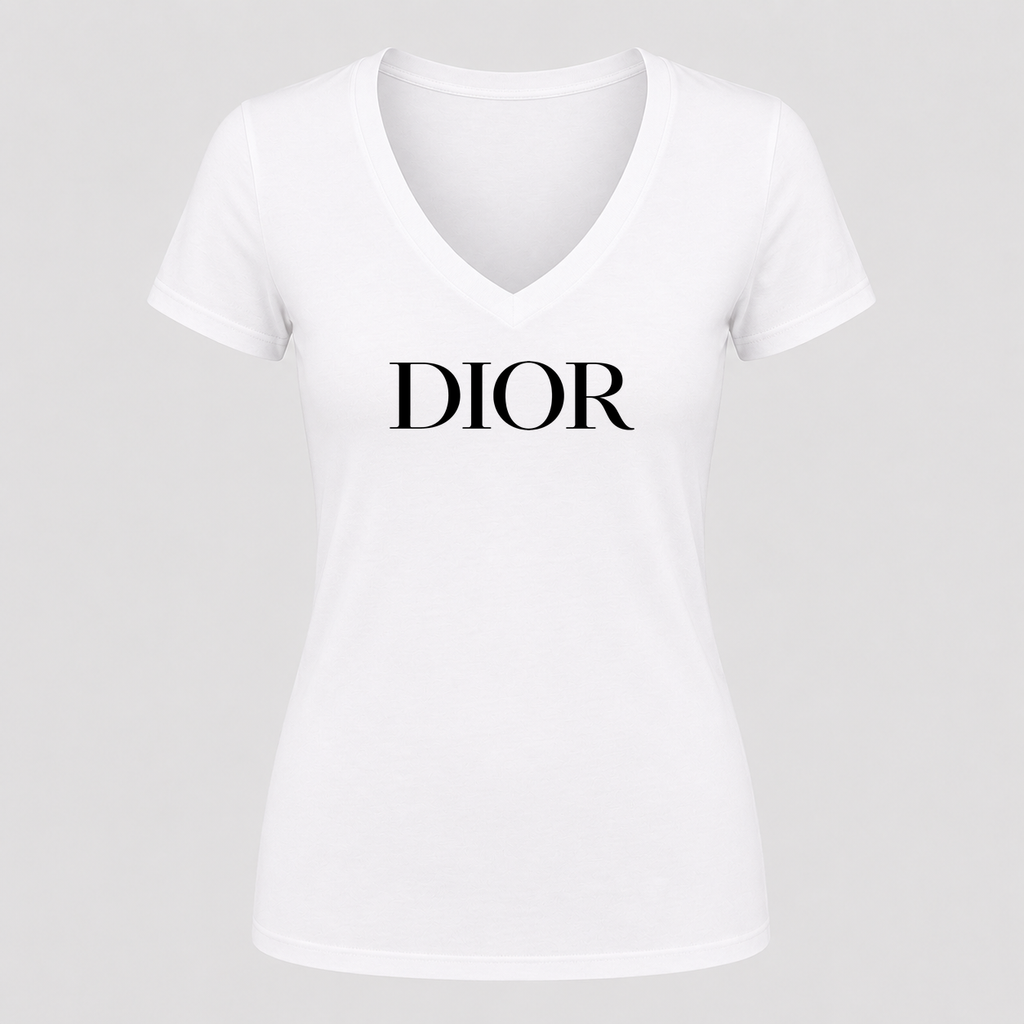 Women's Dior V Neck T-Shirt in white