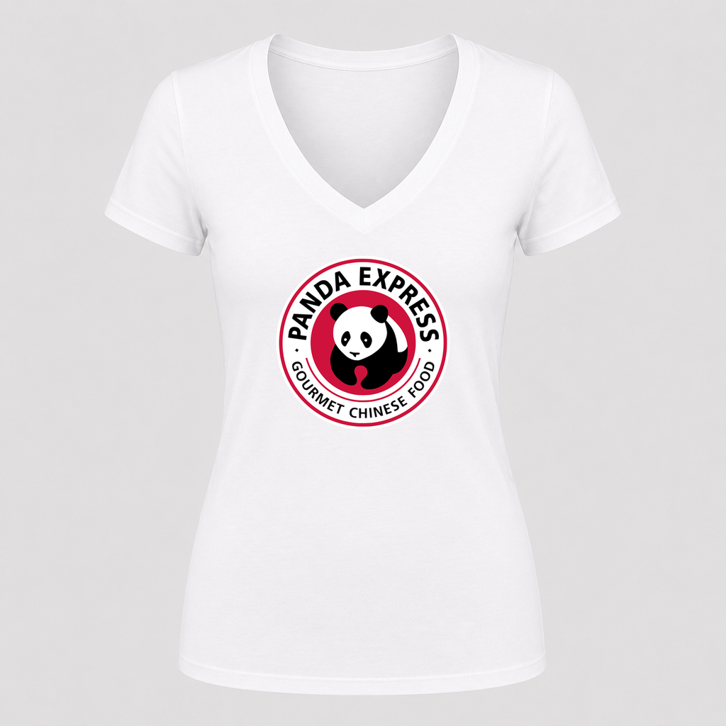 Women's Panda Express V Neck T-Shirt in white