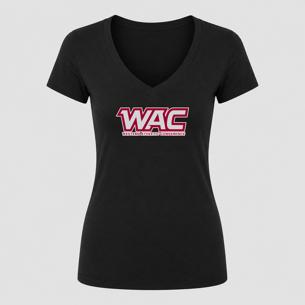 Women's Western Athletic Conference Alternate Design V Neck T-Shirt in black