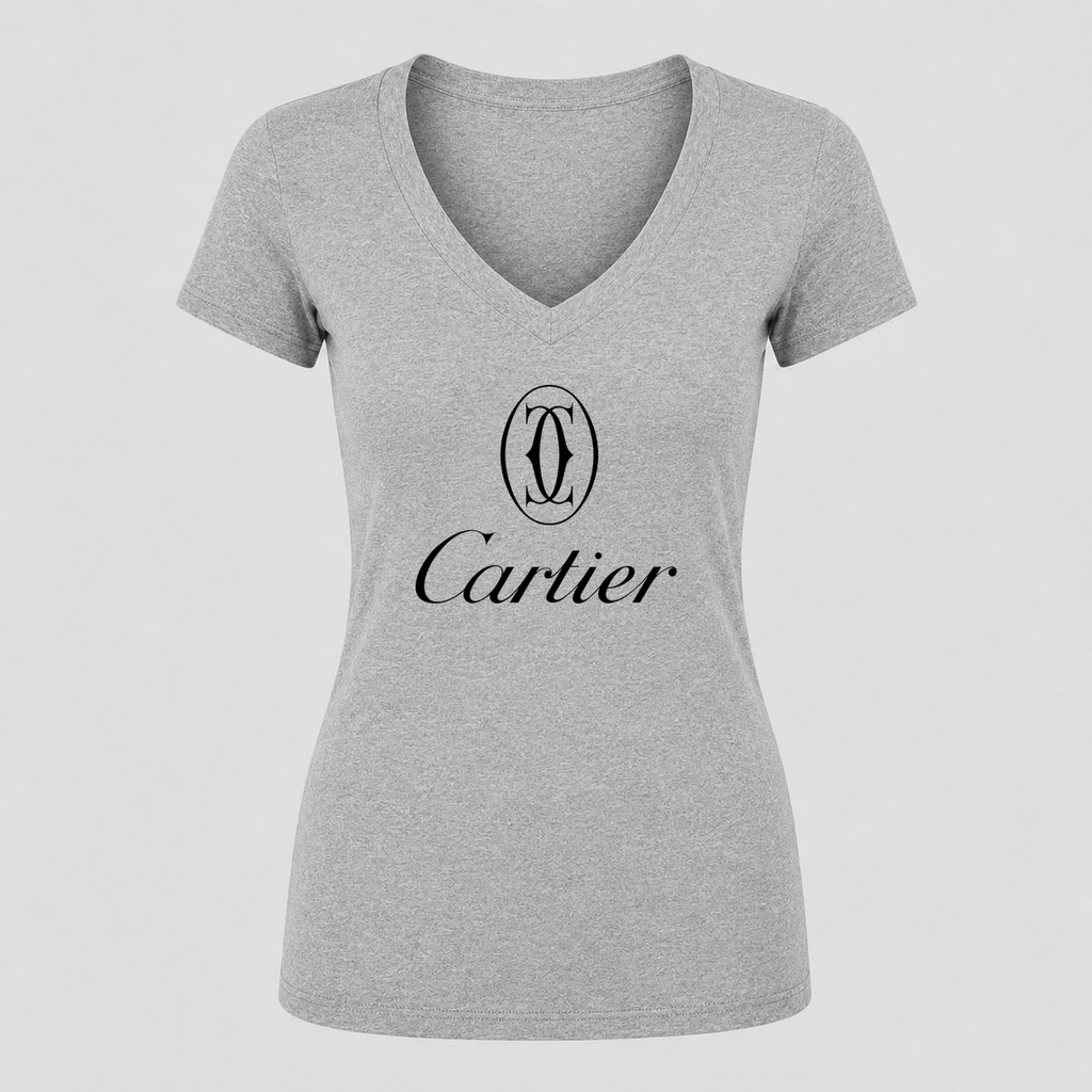 Women's Cartier Black Design V Neck T-Shirt in gray