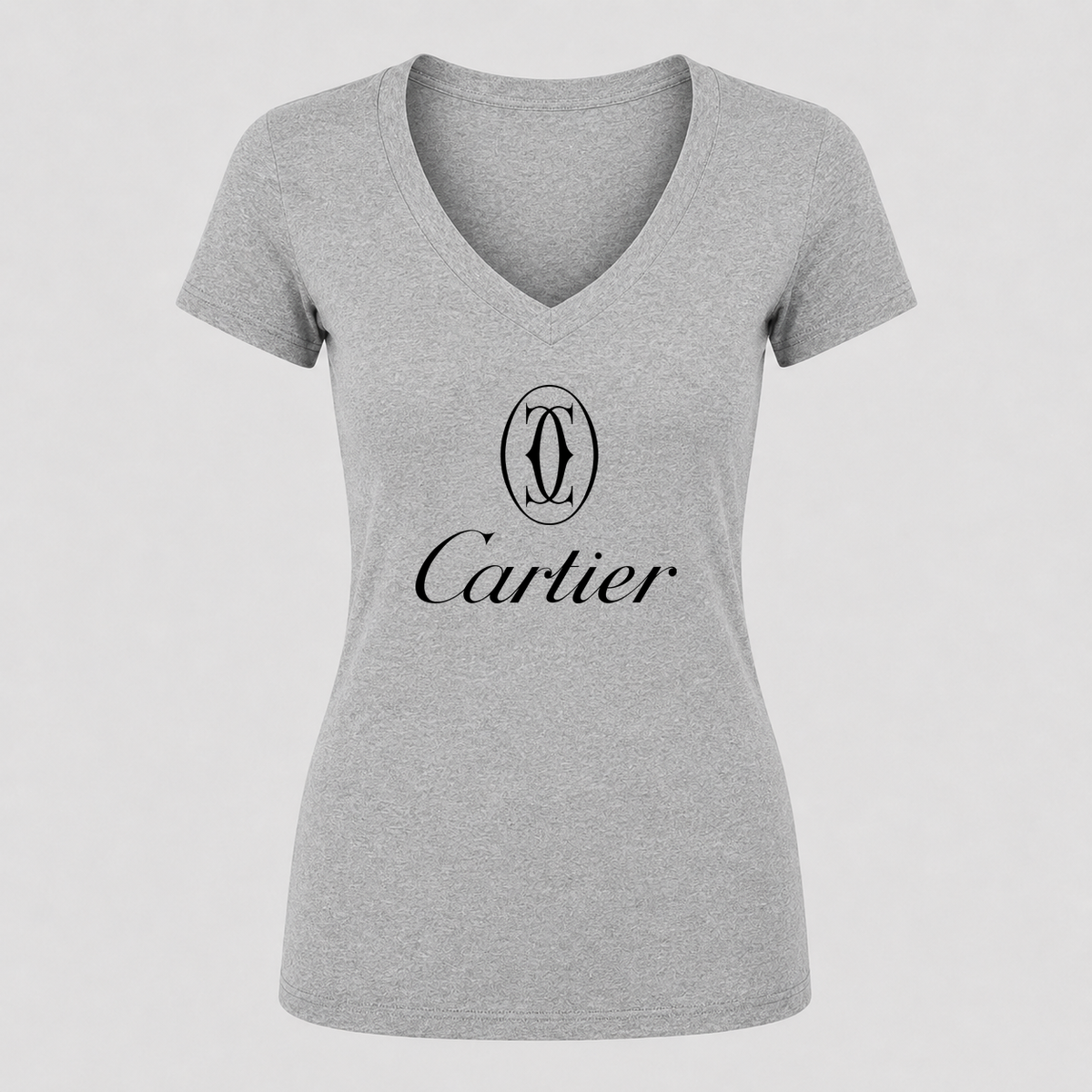 Women's Cartier Black Design V Neck T-Shirt in gray