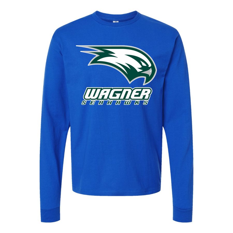 Men's Wagner Seahawks Logo Long sleeves Cotton Blend T-Shirt - Blue