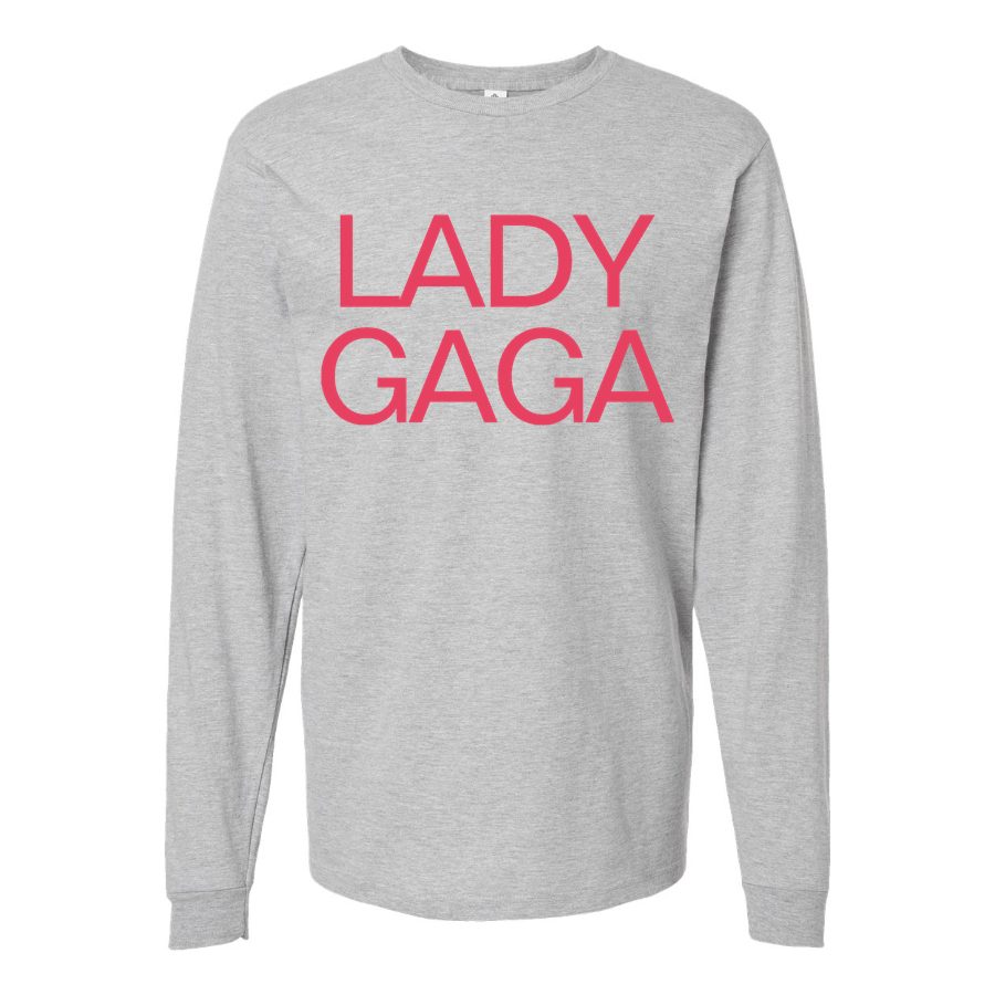 Men's Lady-Gaga-Logo-768x428 Long sleeves Cotton Blend T-Shirt - Gray