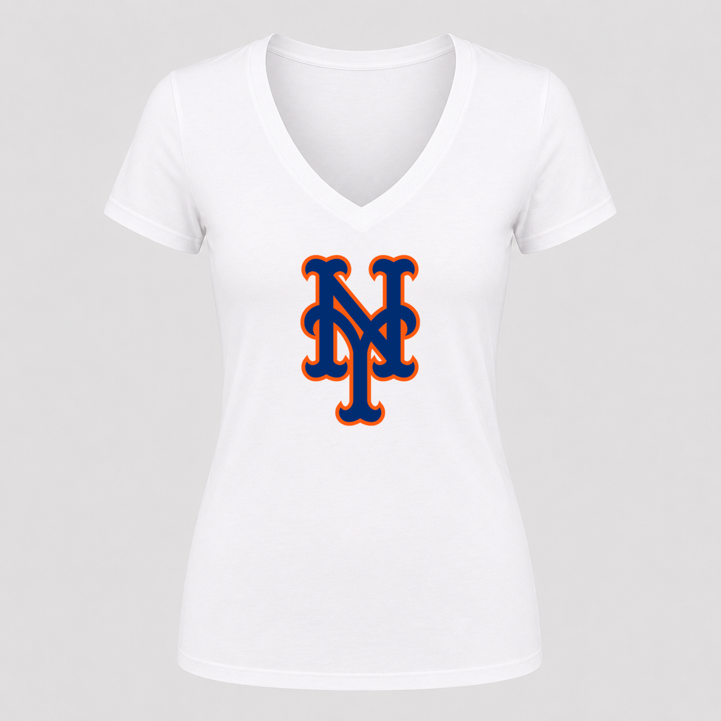 Women's New York Mets V Neck T-Shirt in white