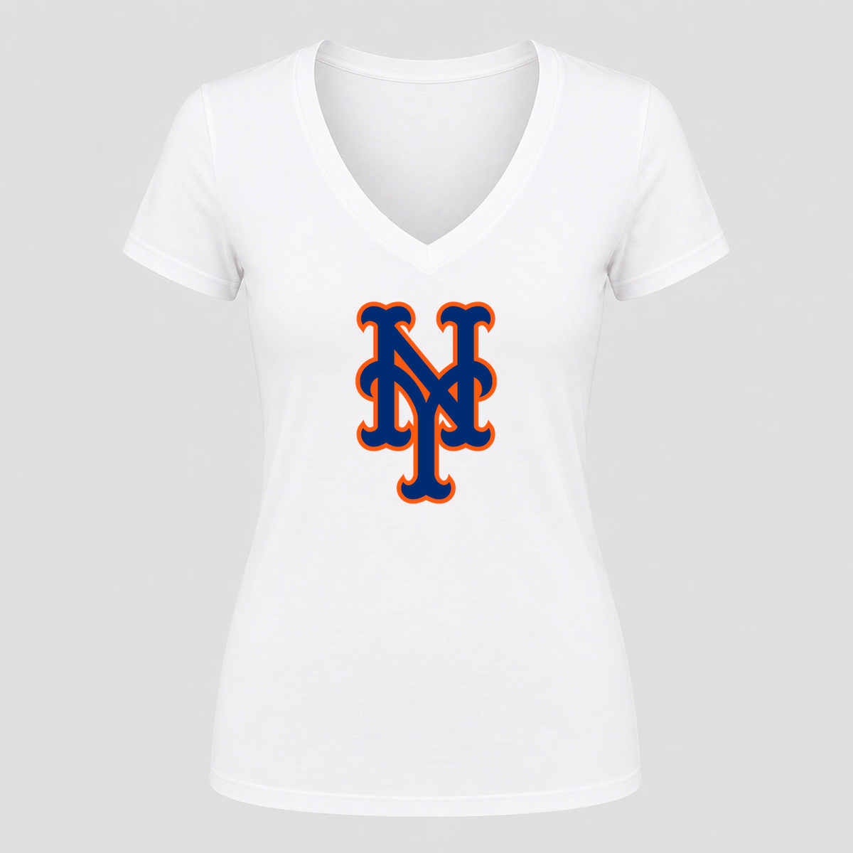 Women's New York Mets V Neck T-Shirt in white