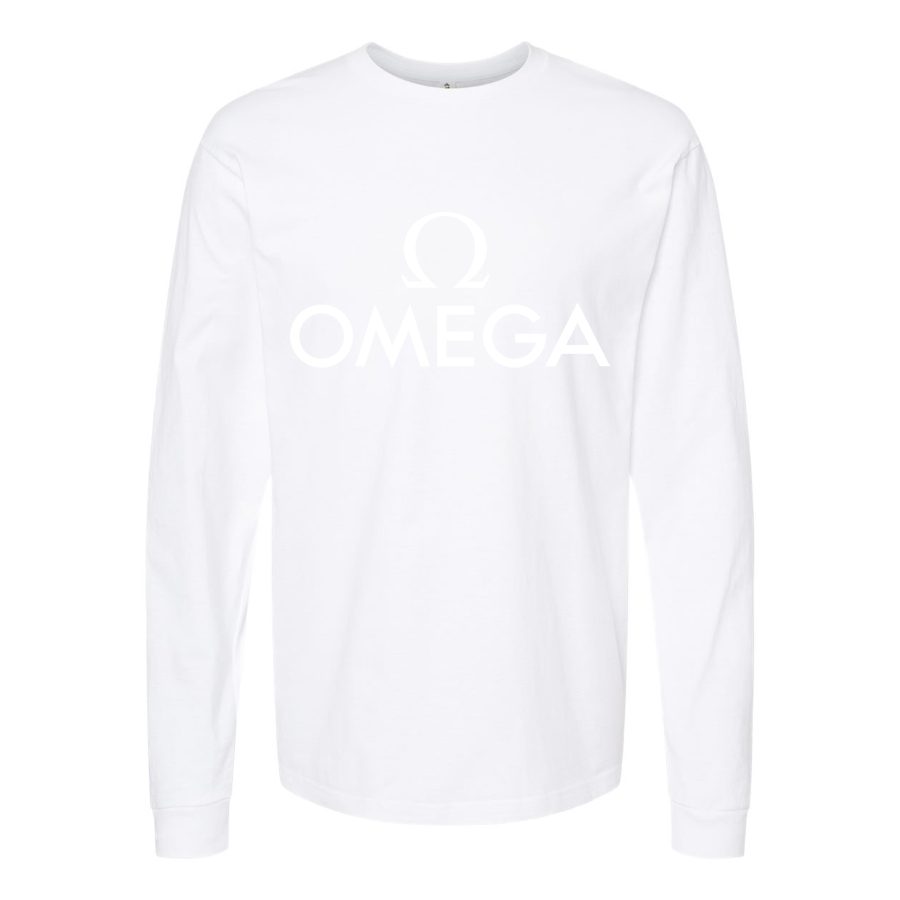 Men's Omega White Logo Long sleeves Cotton Blend T-Shirt - White