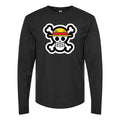 Men's StrawHat Luffy Cartoon Long sleeves Cotton Blend T-Shirt - Black
