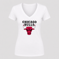 Women's Chicago bulls Black Design V Neck T-Shirt in white
