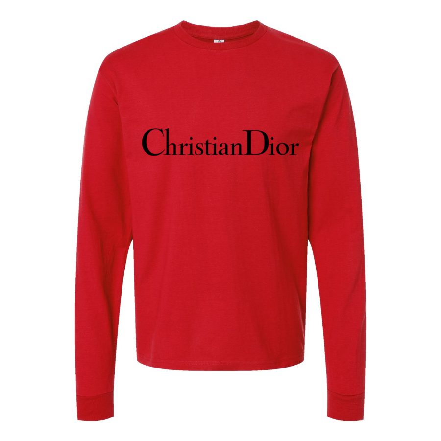 Men's Dior Logo Black Long sleeves Cotton Blend T-Shirt - Red