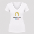 Women's Olympics 2024 Paris Black Design V Neck T-Shirt in white