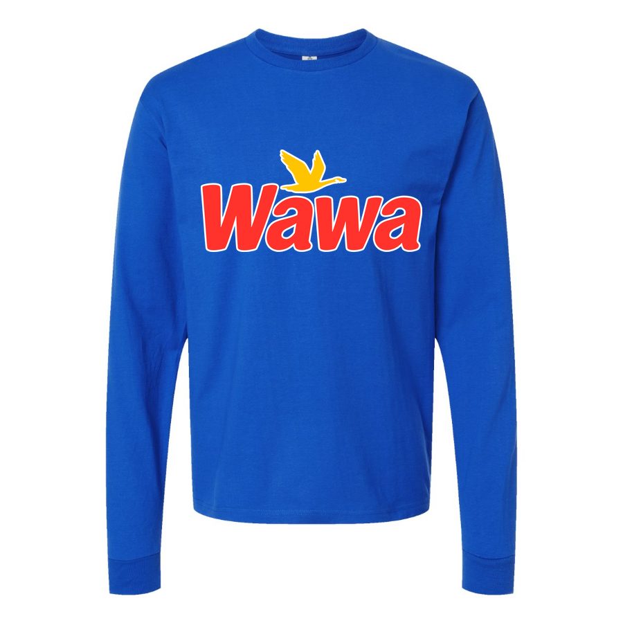 Men's Wawa Gas Station Logo Long sleeves Cotton Blend T-Shirt - Blue